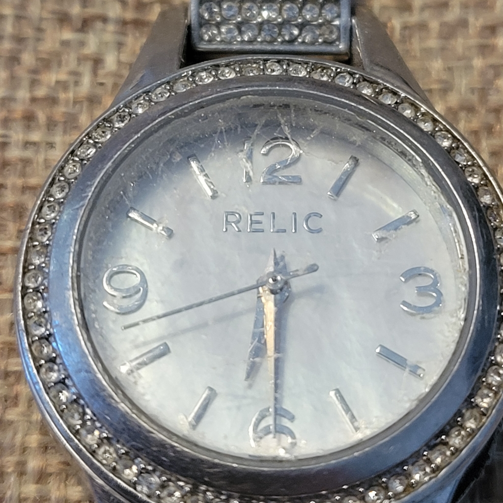 Relic Silver Timepiece With Crystal Details Watch
